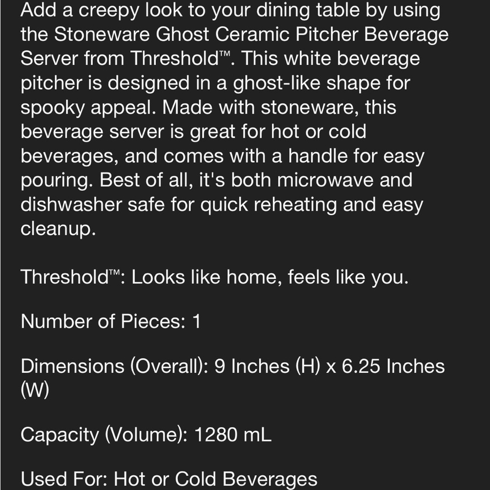 Halloween Ghost Stoneware Pitcher Beverage Server - Threshold™ LAST ONE - Picture 5 of 7